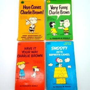 Vintage Snoopy Set Fawsett Comic Strip 60's & 70's 4 Books Red Pages Peanuts
